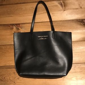 Large black leather bag